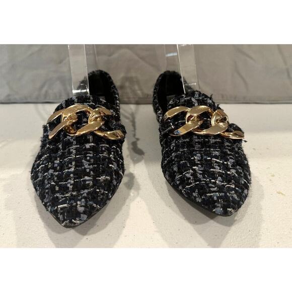 Steve Madden Famed Tweed Loafer Womens Shoe Size 6M Blue Silver Slip On Chain - Picture 2 of 6